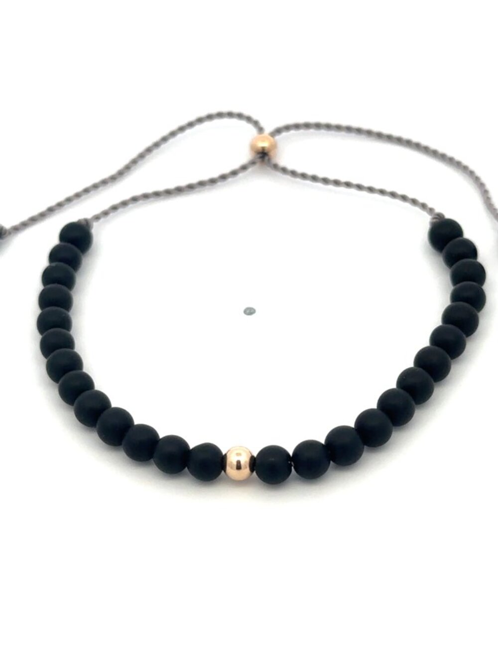 14k Solid Gold 4mm Natural Gemstones Matte Onyx Adjustable Slider Bracelet 5-9"
